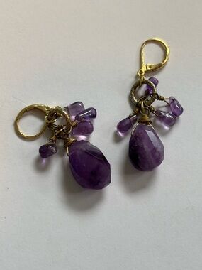 Gold-Tone Amethyst Drop Earrings - Purple Gemstone Dangles